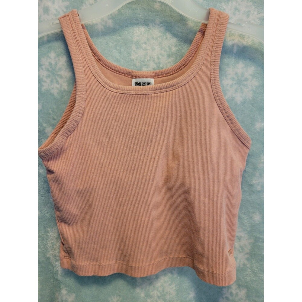 PINK Victoria's Secret XS Ribbed Knit Cropped Tank Scoop Neck Logo Halter Bra